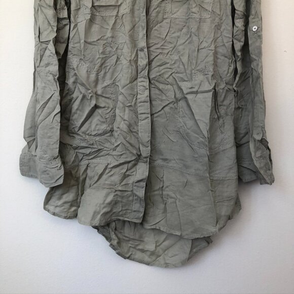 HOLDING HORSES ANTHROPOLOGIE Sunwashed Tunic Top Green Long Sleeve Button Down - Picture 5 of 11